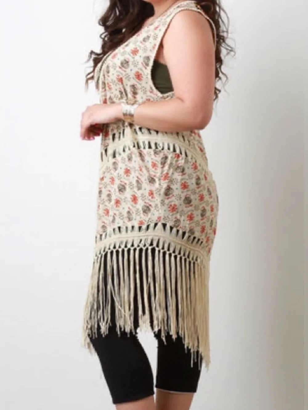 Umgee Boho Aztec Fringe Long Duster Vest Crochet Trim Plus Size 1XL - Picture 5 of 16